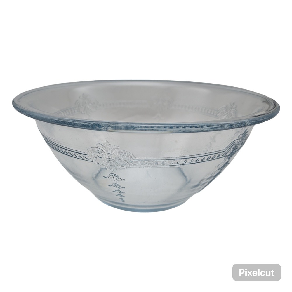 VINTAGE FIRE KING SAPPHIRE BLUE PHILBE pattern GLASS MIXING BOWL ROLLED EDGE 7"